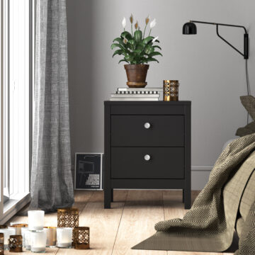 Ronda Matt Black 2 Drawer Bedside Table