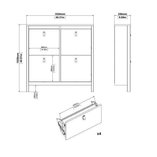 Ronda Shoe Cabinet | Matte Black | Self Assembly