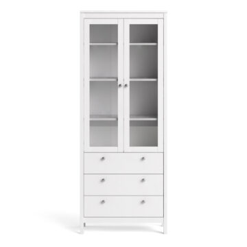 Ronda White 2 Glass Door 3 Drawer Display Cabinet