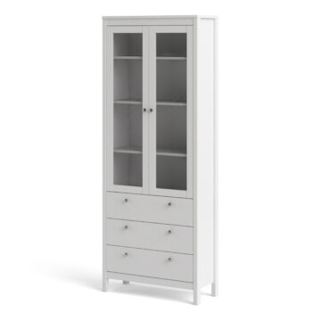 Ronda White 2 Glass Door 3 Drawer Display Cabinet