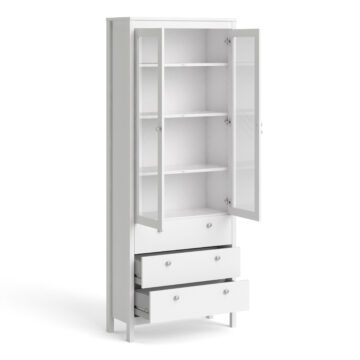 Ronda White 2 Glass Door 3 Drawer Display Cabinet