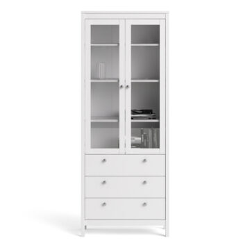Ronda White 2 Glass Door 3 Drawer Display Cabinet