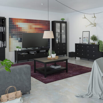 Ronda Display Cabinet with 2 Doors + 3 Drawers | Matte Black