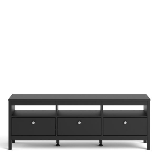Ronda TV Unit with 3 Drawers | Matte Black | Self Assembly