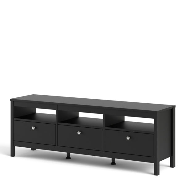 Ronda TV Unit with 3 Drawers | Matte Black | Self Assembly