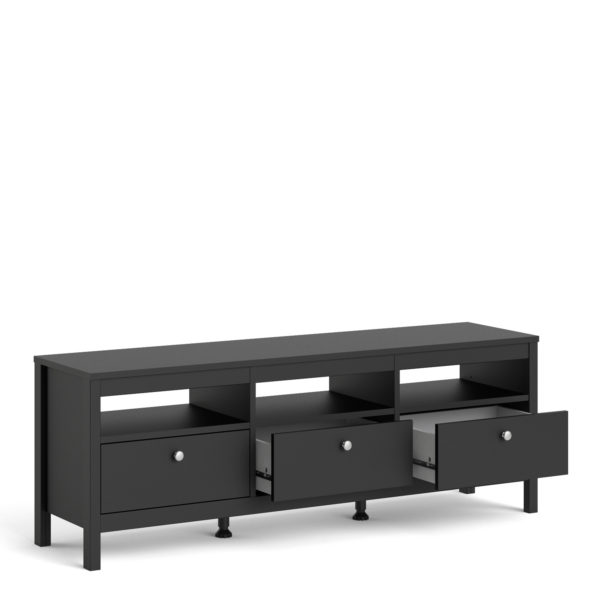 Ronda TV Unit with 3 Drawers | Matte Black | Self Assembly