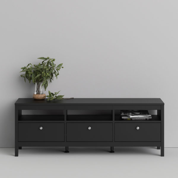 Ronda TV Unit with 3 Drawers | Matte Black | Self Assembly