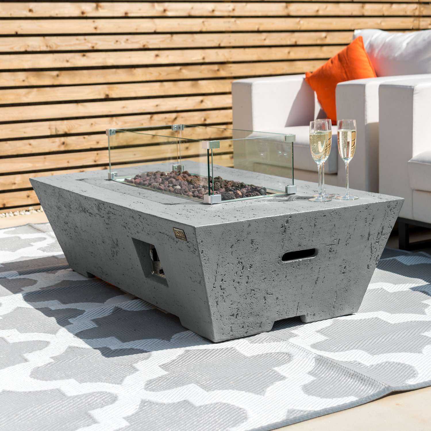 Gladstone Gas Fire Pit With Wind Guard Light Grey Oak World