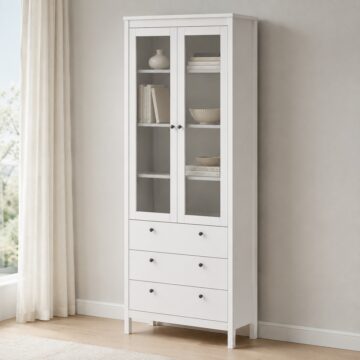 Ronda White 2 Glass Door 3 Drawer Display Cabinet