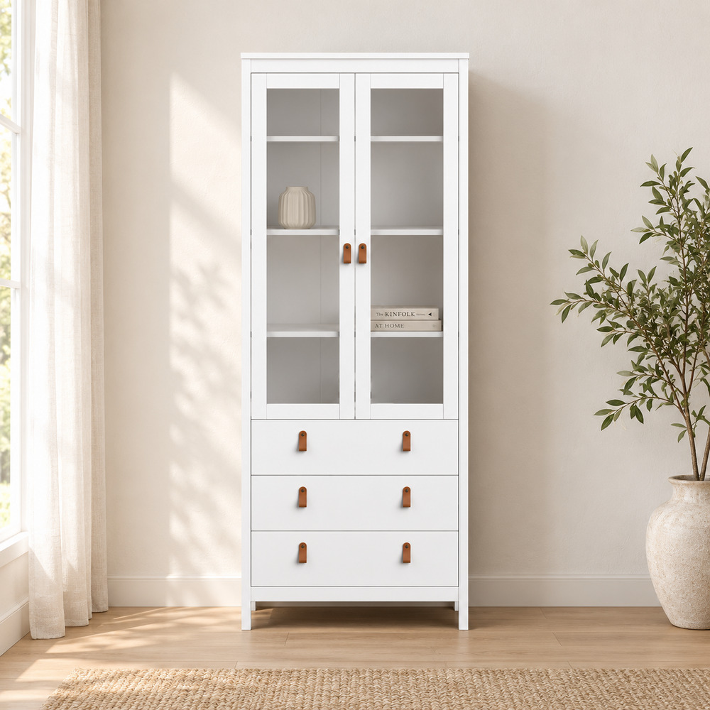 Seville White 2 Door 3 Drawer Display Cabinet