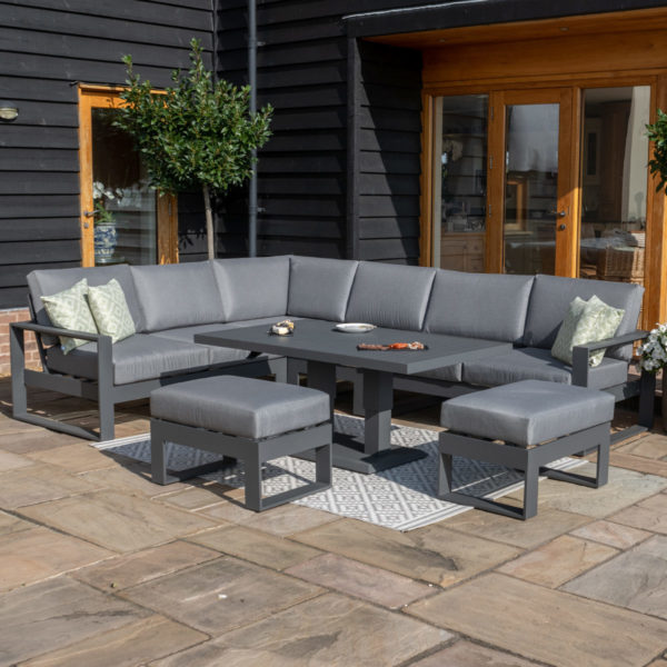 Maze Amalfi Garden Large Corner Dining with Square Rising Table and Footstools | Grey