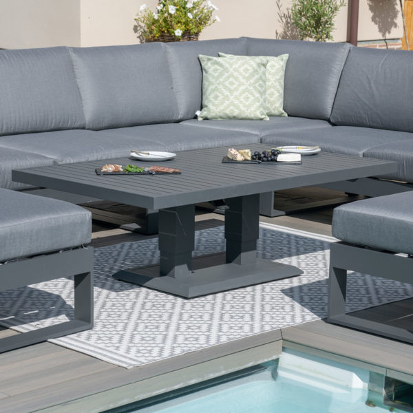 Maze Amalfi Garden Large Corner Dining with Square Rising Table and Footstools | Grey