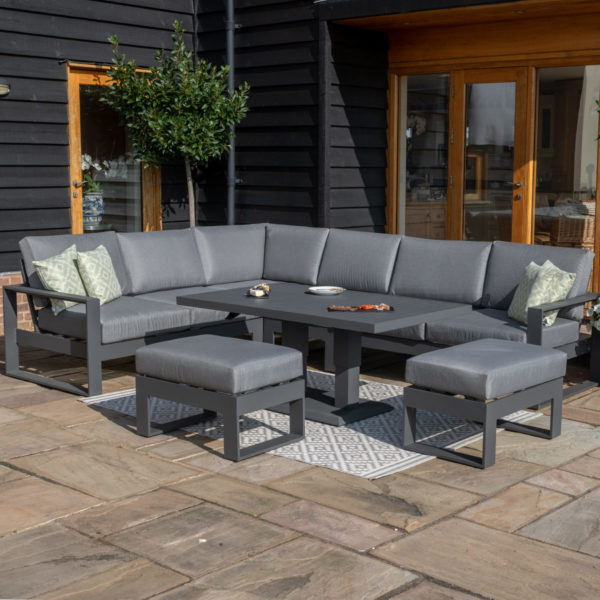 Maze Amalfi Garden Large Corner Dining with Square Rising Table and Footstools | Grey