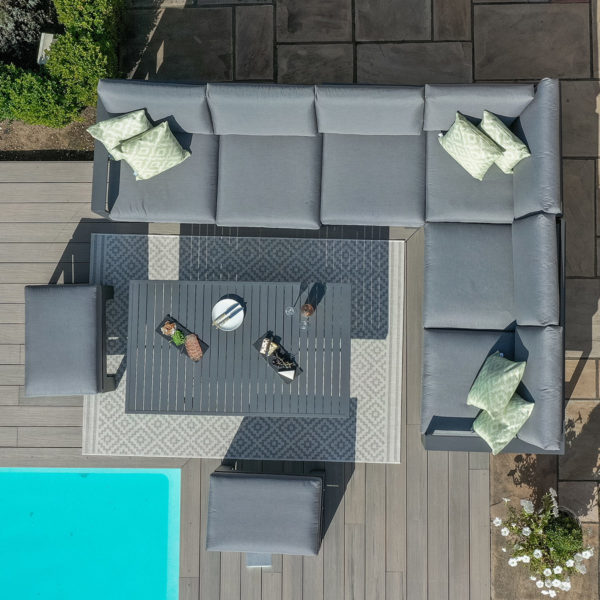 Maze Amalfi Garden Large Corner Dining with Square Rising Table and Footstools | Grey
