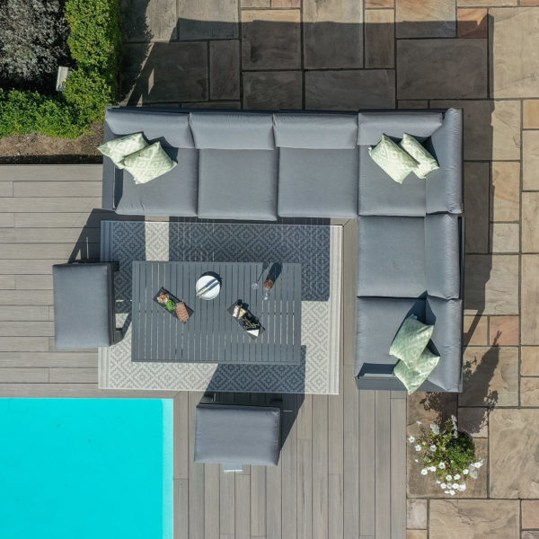 Maze Amalfi Garden Large Corner Dining with Square Rising Table and Footstools | Grey