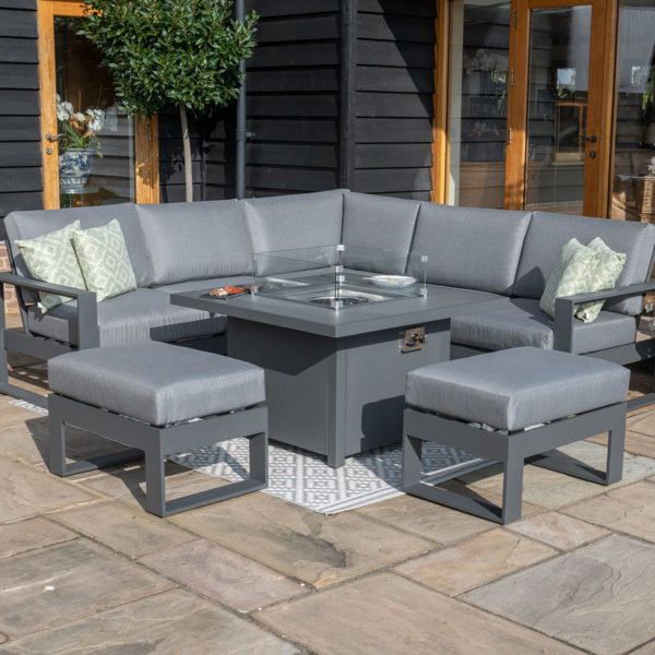 Maze Amalfi Garden Small Corner Group With Fire Pit Table | Grey