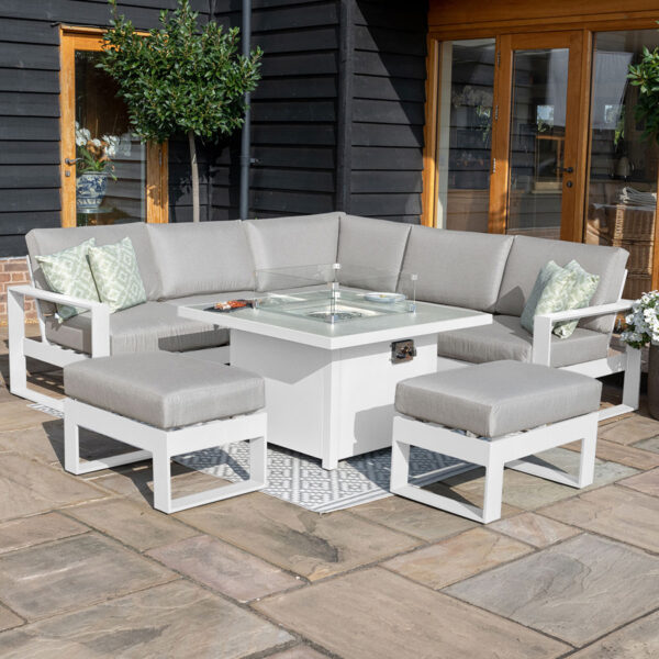 Maze Amalfi Small Corner Group With Fire Pit Table | White