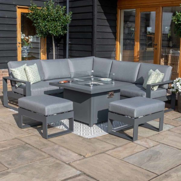 Maze Amalfi Garden Small Corner Group With Fire Pit Table | Grey