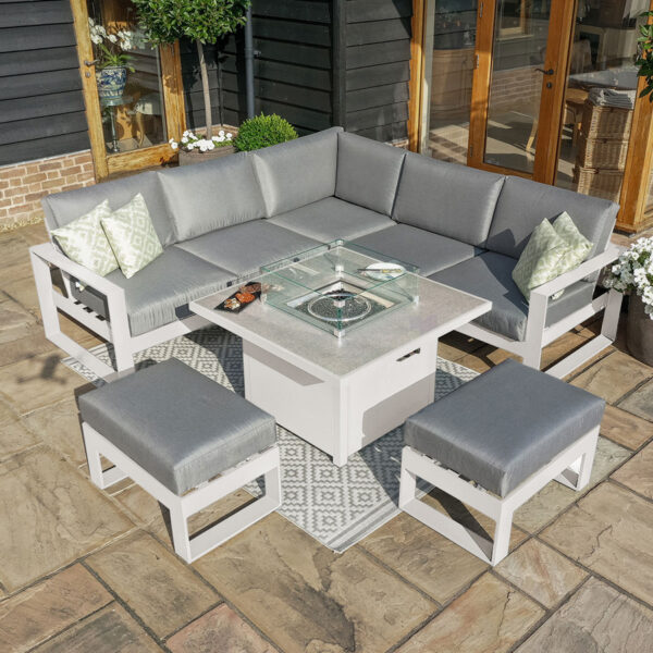 Maze Amalfi Small Corner Group With Fire Pit Table | White