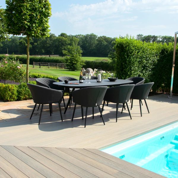 Maze Ambition Outdoor Fabric 8 Seat Oval Dining Set | Charcoal Grey