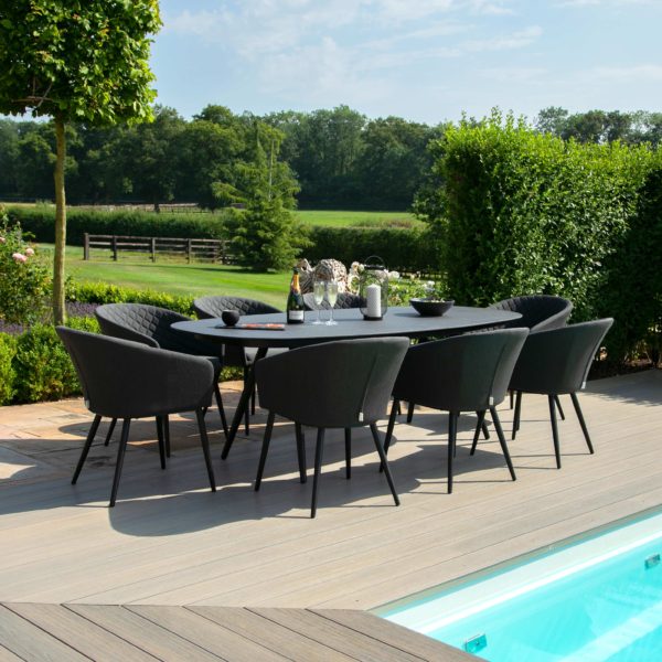 Maze Ambition Outdoor Fabric 8 Seat Oval Dining Set | Charcoal Grey