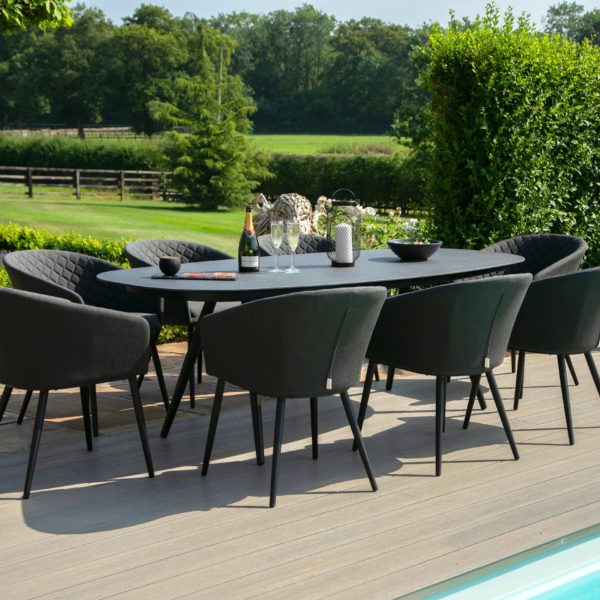 Maze Ambition Outdoor Fabric 8 Seat Oval Dining Set | Charcoal Grey