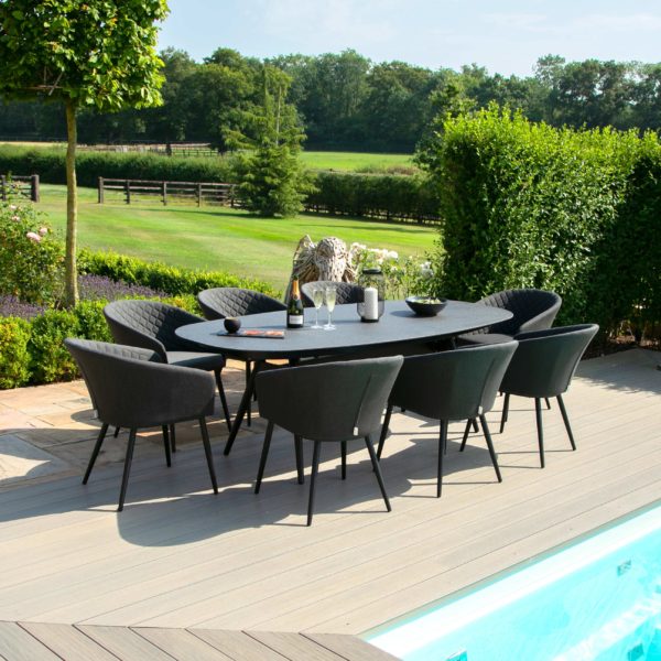 Maze Ambition Outdoor Fabric 8 Seat Oval Dining Set | Charcoal Grey