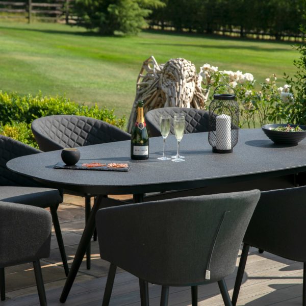 Maze Ambition Outdoor Fabric 8 Seat Oval Dining Set | Charcoal Grey