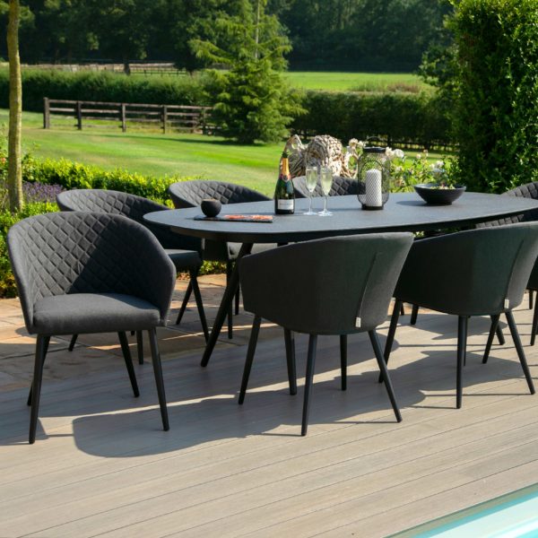 Maze Ambition Outdoor Fabric 8 Seat Oval Dining Set | Charcoal Grey