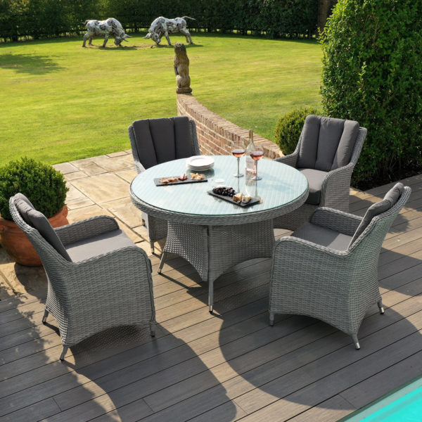 Maze Ascot 4 Seat Round Dining Set | Grey Rattan
