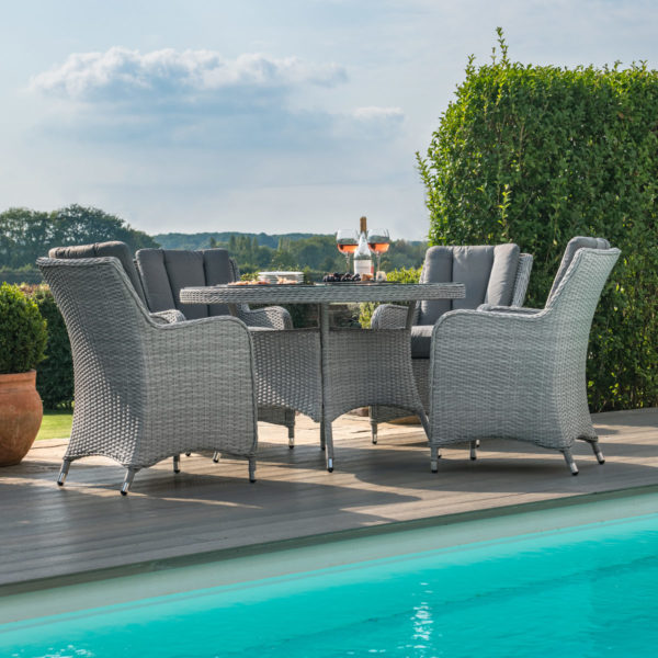 Maze Ascot 4 Seat Round Dining Set | Grey Rattan