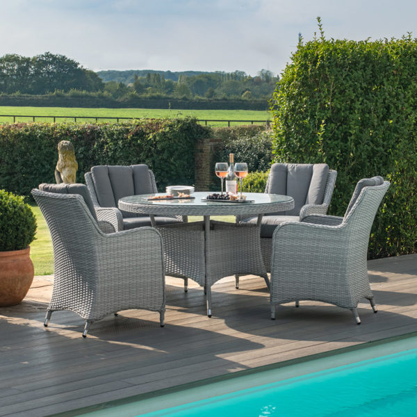 Maze Ascot 4 Seat Round Dining Set | Grey Rattan