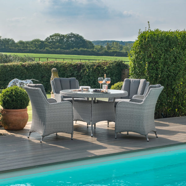 Maze Ascot 4 Seat Round Dining Set | Grey Rattan