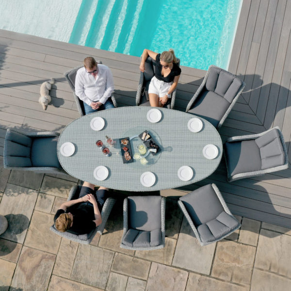 Maze Ascot 8 Seat Oval Dining Set | Grey Rattan