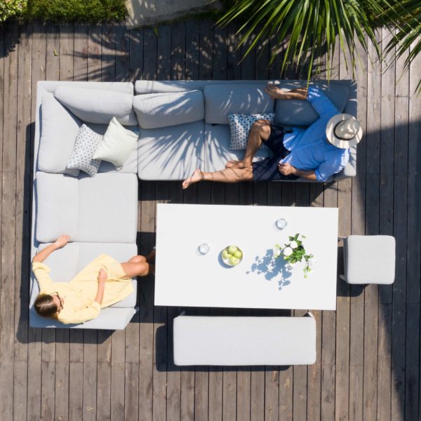 Maze Pulse Outdoor Fabric Rectangular Corner Dining Set with Rising Table | Lead Chine Grey