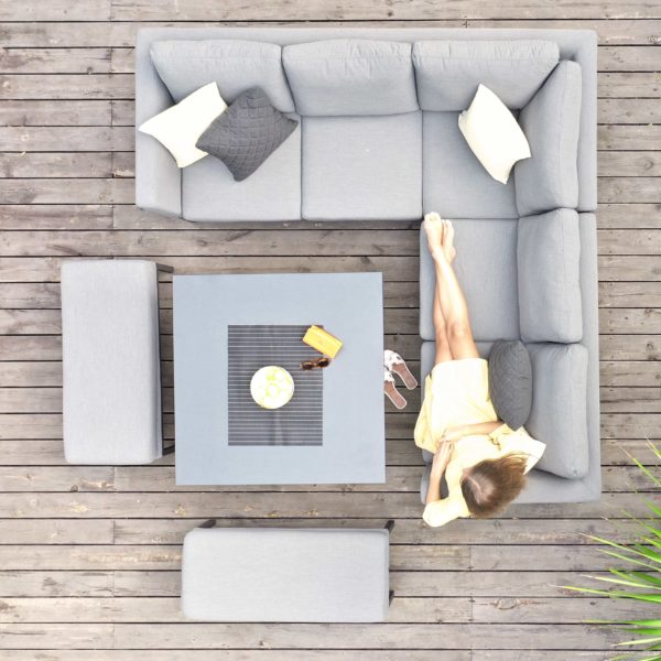 Maze Pulse Outdoor Fabric Square Corner Dining Set with Rising Table | Flanelle Grey