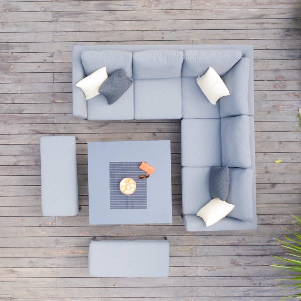 Maze Pulse Outdoor Fabric Square Corner Dining Set with Rising Table | Flanelle Grey