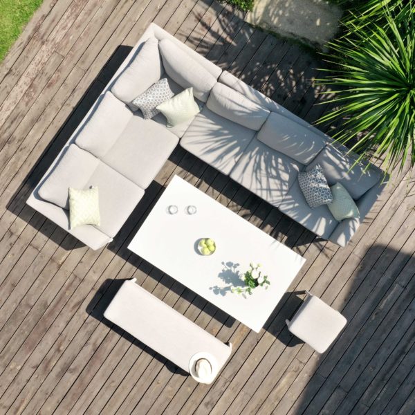 Maze Pulse Outdoor Fabric Rectangular Corner Dining Set with Rising Table | Lead Chine Grey
