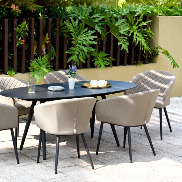 Maze Ambition Outdoor Fabric 6 Seat Oval Dining Set | Taupe