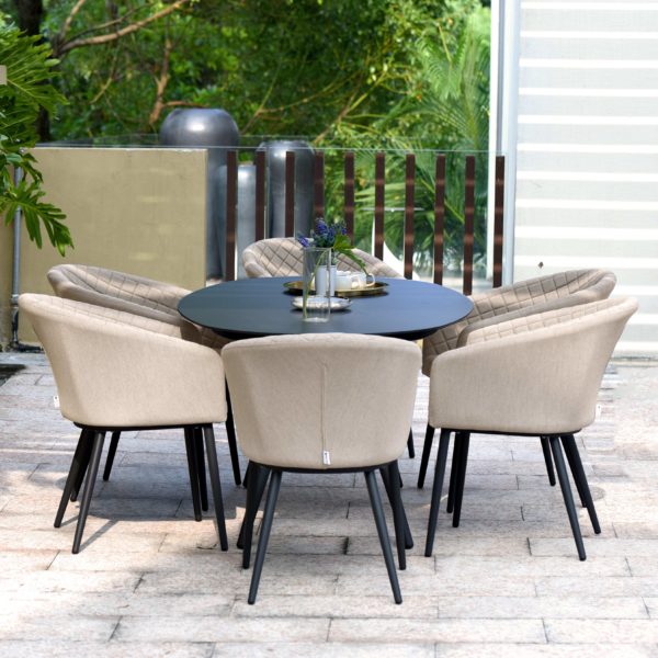 Maze Ambition Outdoor Fabric 6 Seat Oval Dining Set | Taupe