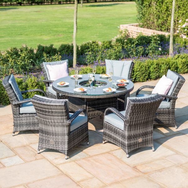 Maze Texas 6 Seat Round Ice Bucket Dining Set with Lazy Susan | Grey