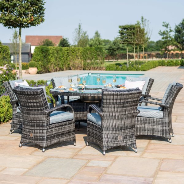 Maze Texas 6 Seat Round Ice Bucket Dining Set with Lazy Susan | Grey