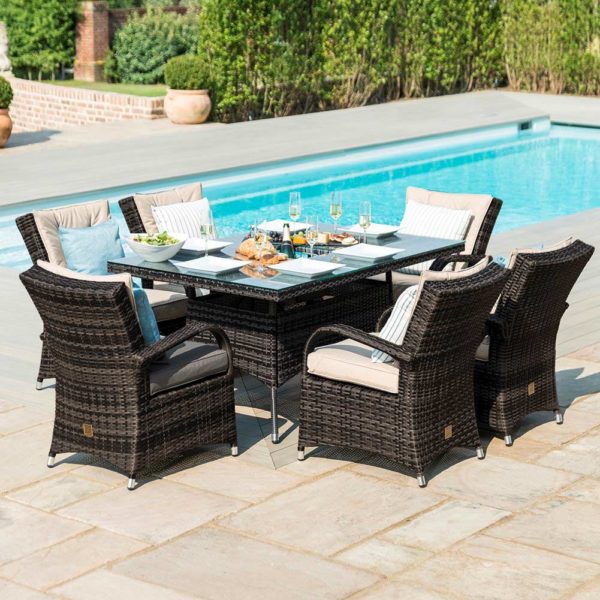 Maze Texas 6 Seat Rectangle Ice Bucket Dining Set | Brown