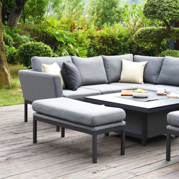 Maze Pulse Outdoor Fabric Square Corner Dining Set with Rising Table | Flanelle Grey