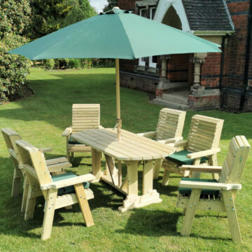 Timber Ergo Garden 6 Seat Table Set | 6 Chairs – Churnet Valley