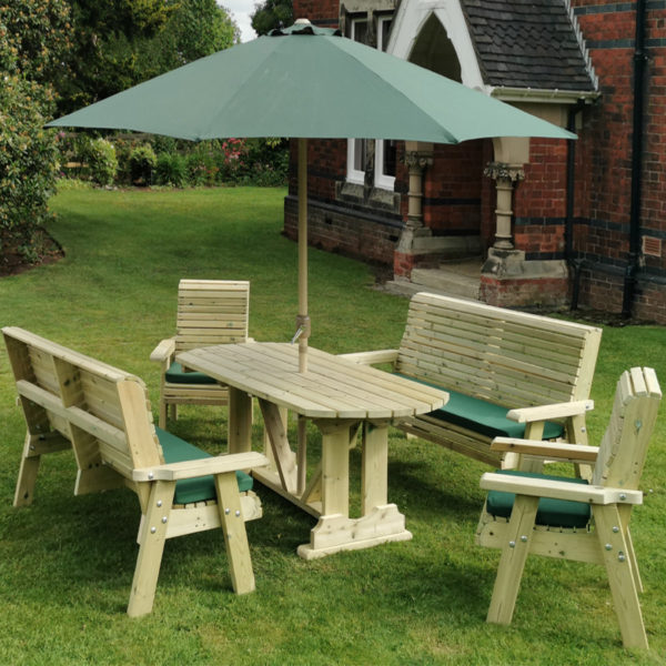 Timber Ergo Garden 8 Seat Table Set | 2 Benches | 2 Chairs - Churnet Valley