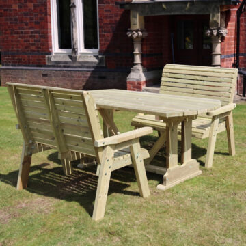 Timber Ergo Garden 4 Seat Table | 2 Benches – Churnet Valley