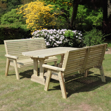 Timber Ergo Garden 6 Seat Table | 2 Benches – Churnet Valley
