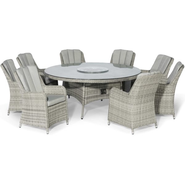Maze Oxford Rattan 8 Seat Round Fire Pit Dining Set with Venice Chairs and Lazy Susan