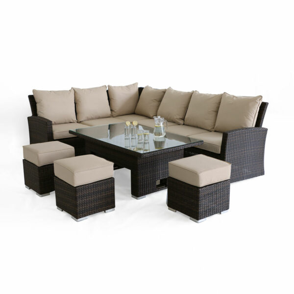 Maze Kingston Corner Deluxe with Rising Table | Brown Rattan